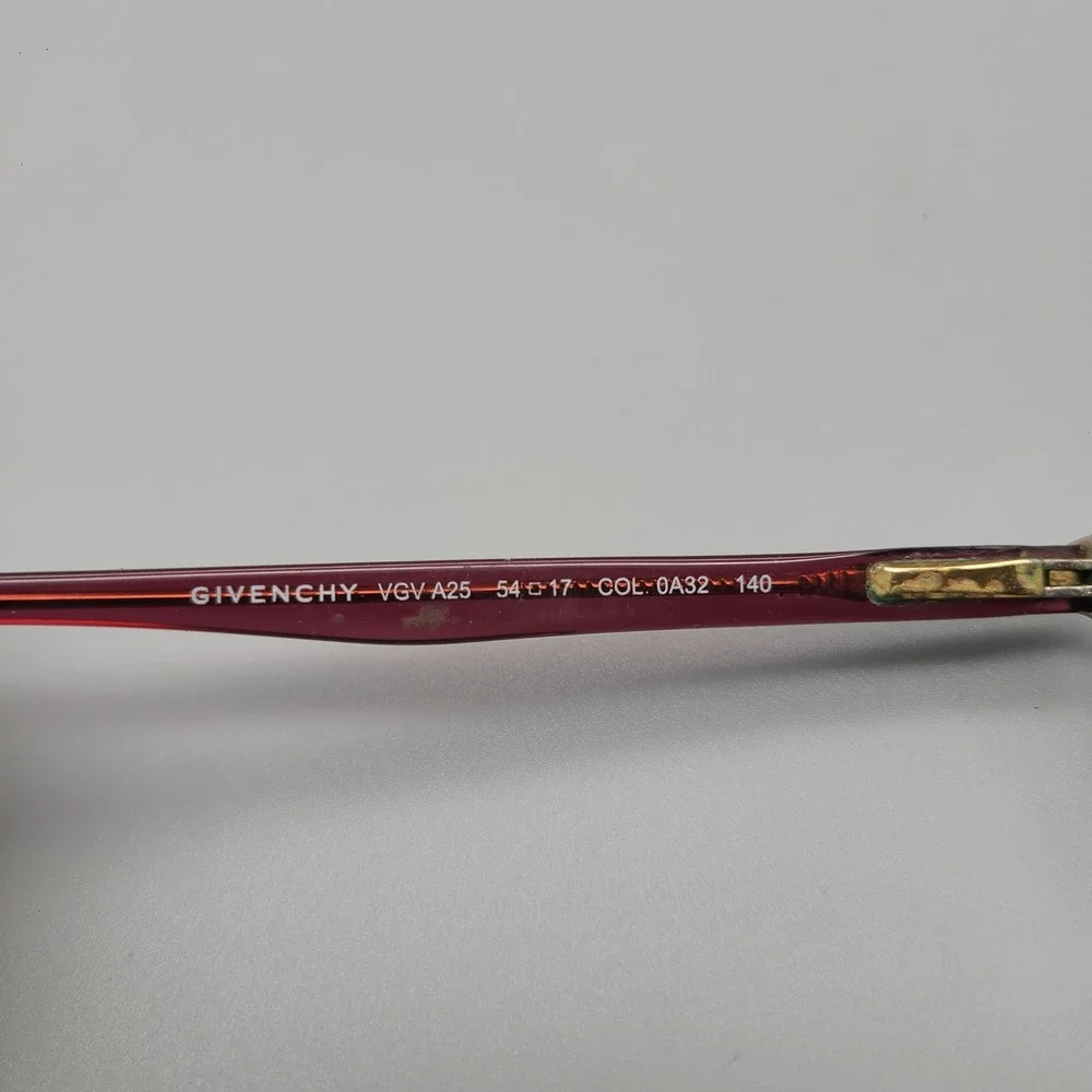Givenchy VGV A25 Burgundy Gold Semi Rimless Eyeglass Frames 54-17-140 Italy